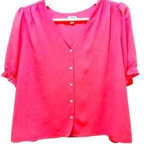 J. Crew Bright Pink Flutter Sleeve Blouse with Ruffled Details, Size XXL